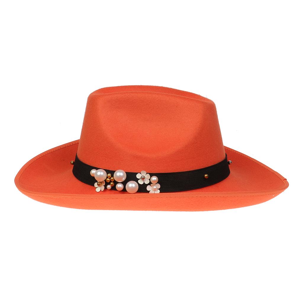 Unisex Western Cowboy Hat Wide Brim Roll‑Up Brim Double‑Top Felt Fedora Hat,10 Colors,Multiple Optional Detachable Hat Bands
