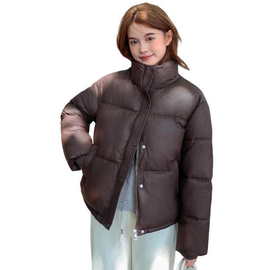 Winter Down Coat Thickened Padded Stand Collar Pockets Zipper Closure Pockets Windproof Heat Retention Short Type Cold Weather Outwear Cotton Jacket