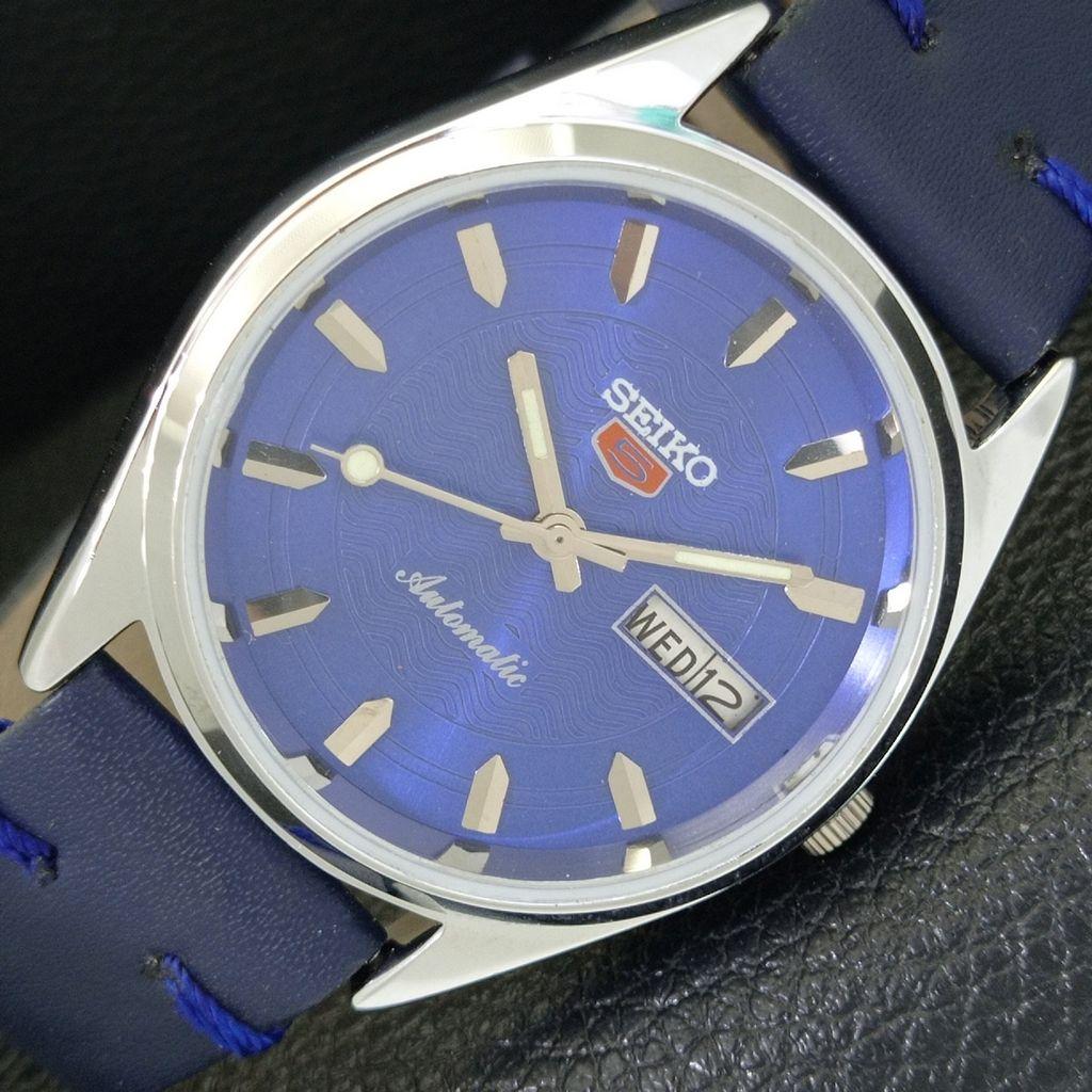 AUTOMATIC 6309A VINTAGE REFURBISHED SEIKO 5 JAPAN MENS BLUE DIAL WATCH a701734-5 R206c-a701734