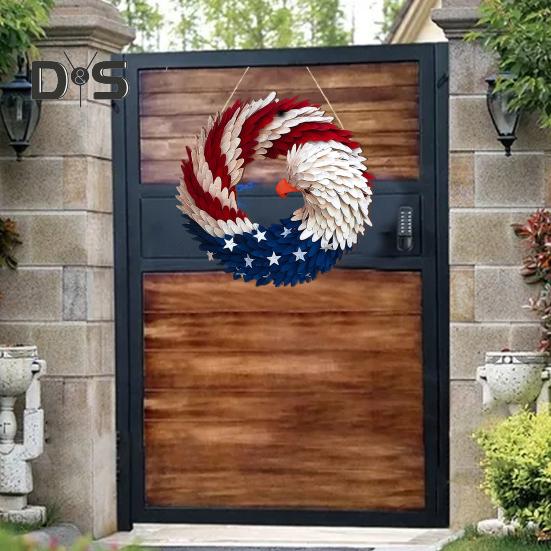 Patriotic Eagle Wreath 4th of July Wooden Decoration Indoor Outdoor Front Door Wall Hanging Independence Day Memorial Day Door Sign Pendant