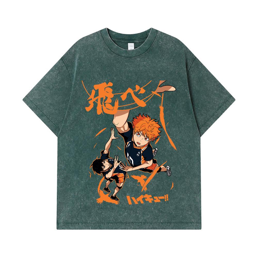 275 GSM Washed T-shirts 100% Cotton Haikyuu V10 Hinata Tobio Print Unisex Heavy Cotton T Shirt