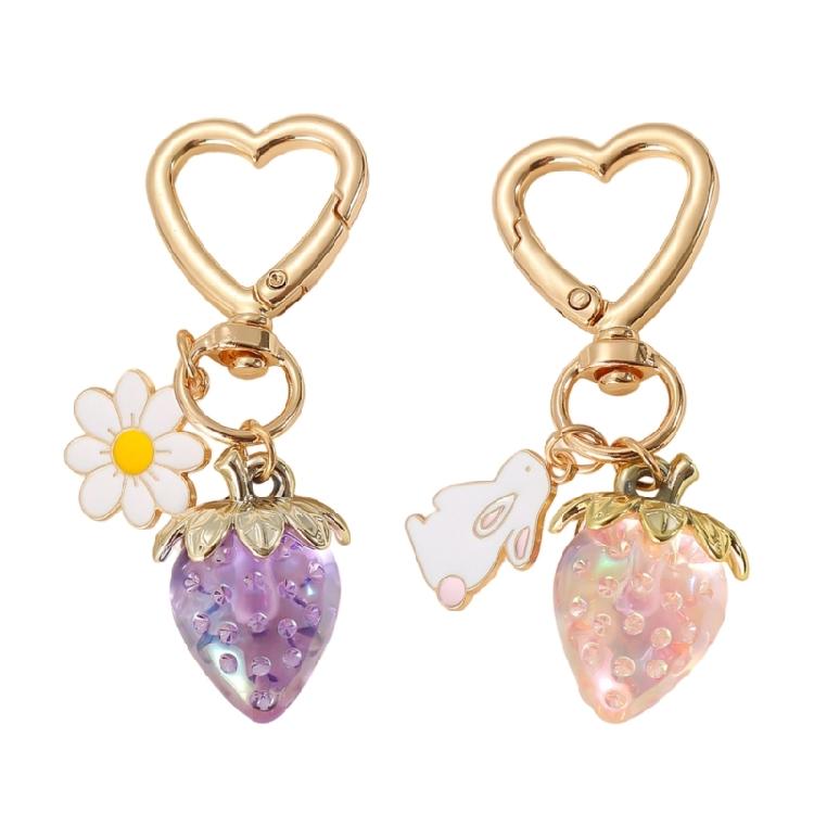 

Pack Of 2 Strawberry Flower Rabbit Keychains Bag Charm For Women Girls Gifts Handmade Key Holder Handbag Decoration