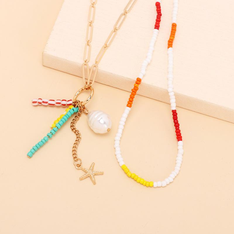 Ins Ethnic Boho Seed Bead Multi Layer Stackable Necklace, Elegant Choker Clavicle Chain