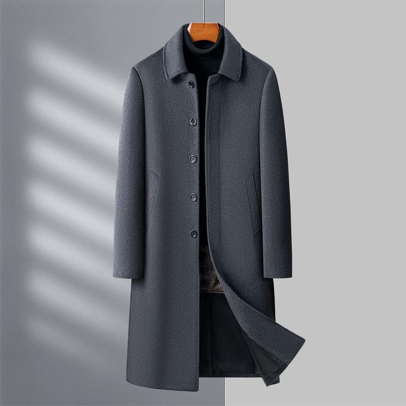 Removable Inner Liner Wool Coat for Men In Autumn and Winter, Long Middle-aged Daddy Coat for Men