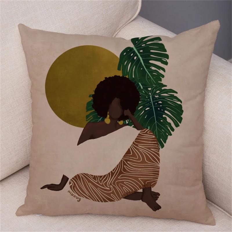 Geometric Pattern Fashion Women Sofa Car Home Decor Cushion Cover Black African Girl Pillowcase