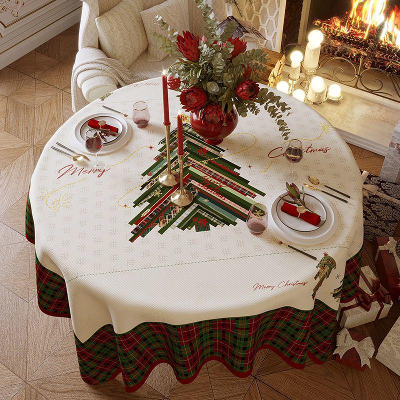 Hochwertige Weihnachts- und Neujahrs-Rundtischdecke für Ess- und Kaffeetische