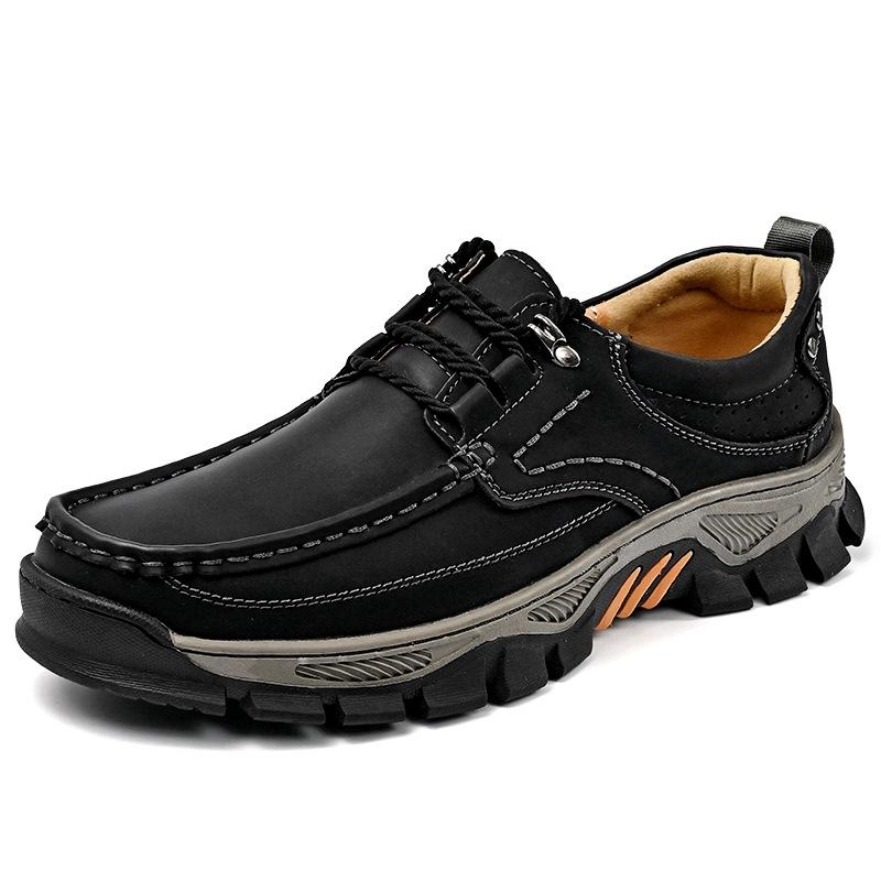 Men's Waterproof Slip On Faux Leather Hiking Shoes for Male Outdoor Non-Slip Walking Sneakers Casual Loafers Work Shoes Comfortable Short Boots