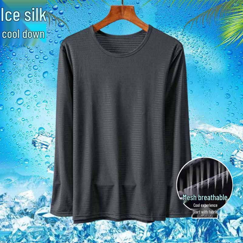 

Мужская футболка с длинным рукавом из ледяного шелка и сетки, свободного кроя - Дышащая, Легкая, Большого размера, Повседневная одежда 3XL (150-165 jin) темно-серого