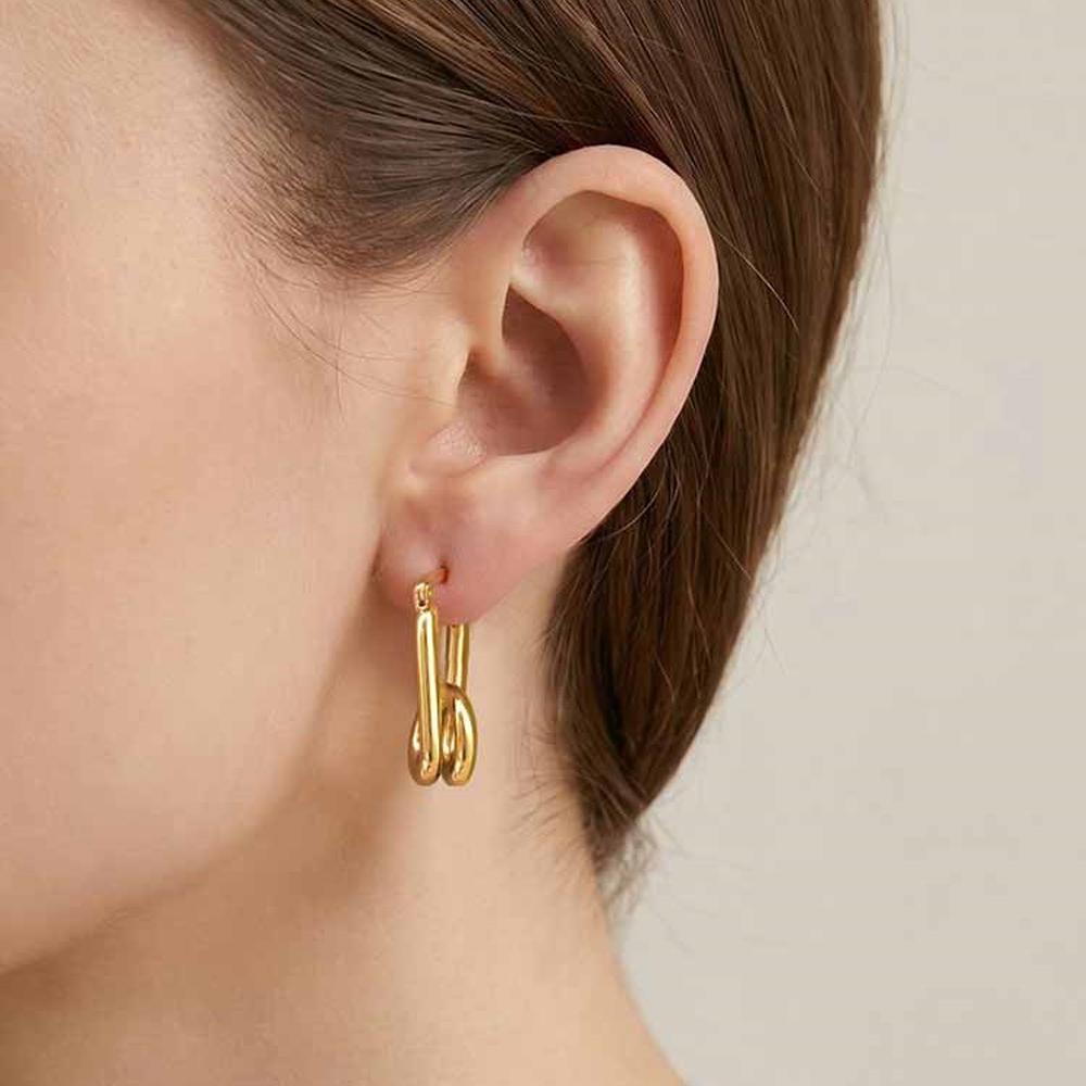 Minimalist Gold Color U-Shape Earrings for Women, Stainless Steel Irregular Geometric Hoop Earrings, Party Fashion Chic Jewelry