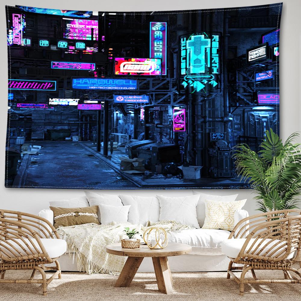 Urban Architecture Night View Tapestry Wall Hanging Minimalist Abstract Art Hippie Tapitz Living Room Bedroom Home Decor