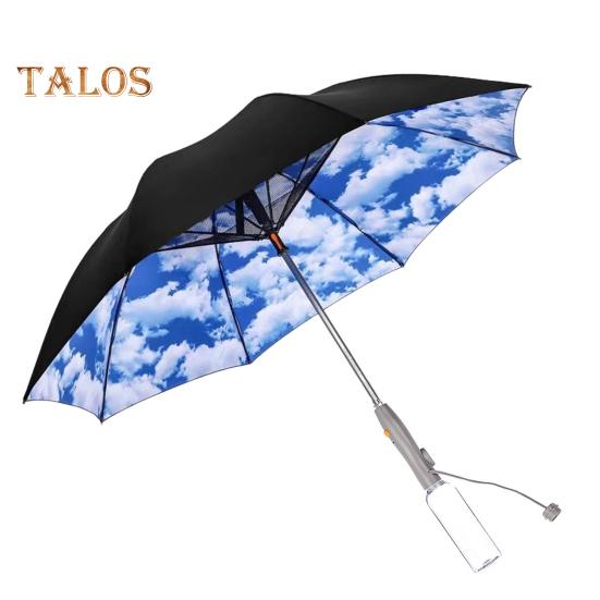 3-In-1 Umbrella with Fan Mister USB Rechargeable UV Sun Protection Umbrella Portable Waterproof Windproof Summer Outdoor Sun Rain Umbrella