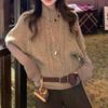 Vintage Rich Girl Style Knit Sweater Camel Cape Lapel Long Sleeve Fall New Arrival