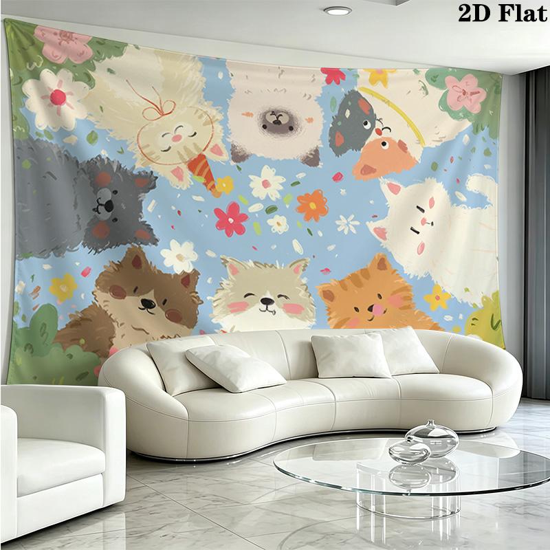 Cute Dogs Wall Tapestry Aesthetic Wall Hanging Printed Fabric Blanket Decorative Tapestries for Bedroom Living Room Home Decor