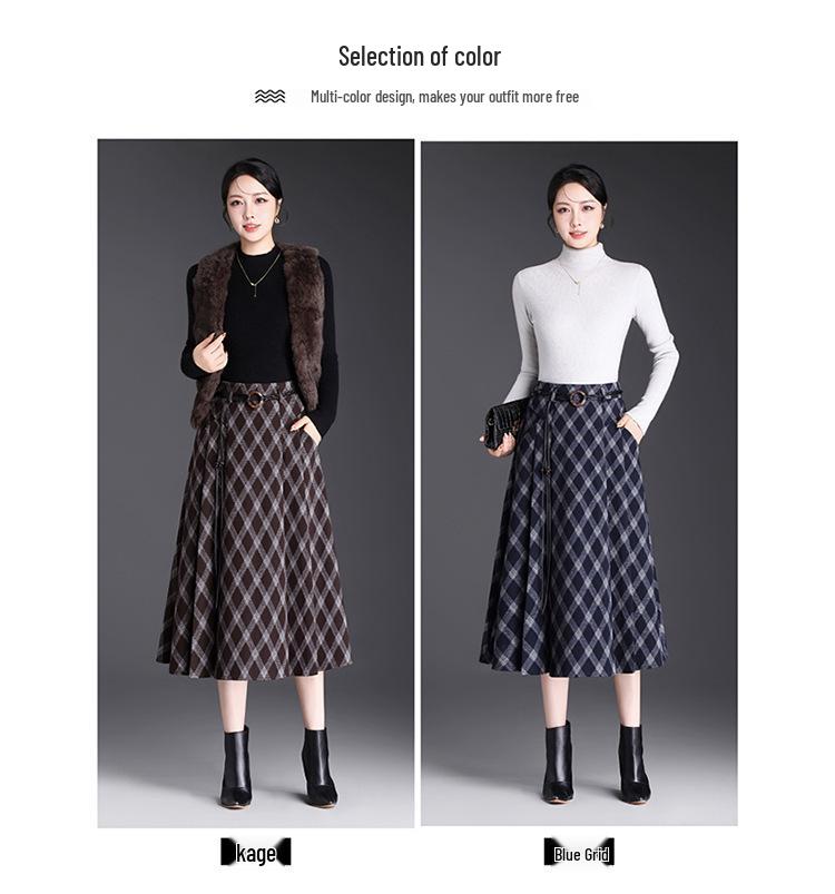 Spring 2026 Grid Pleated High-Waist A-line Midi Skirt - New Arrival, Perfect for Draped Commute Fashion