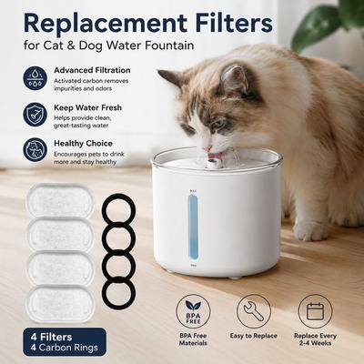 8Pcs/Set Multi Layer Filtration Cat Water Fountain Replacement Filter  for Pet Water Fountain