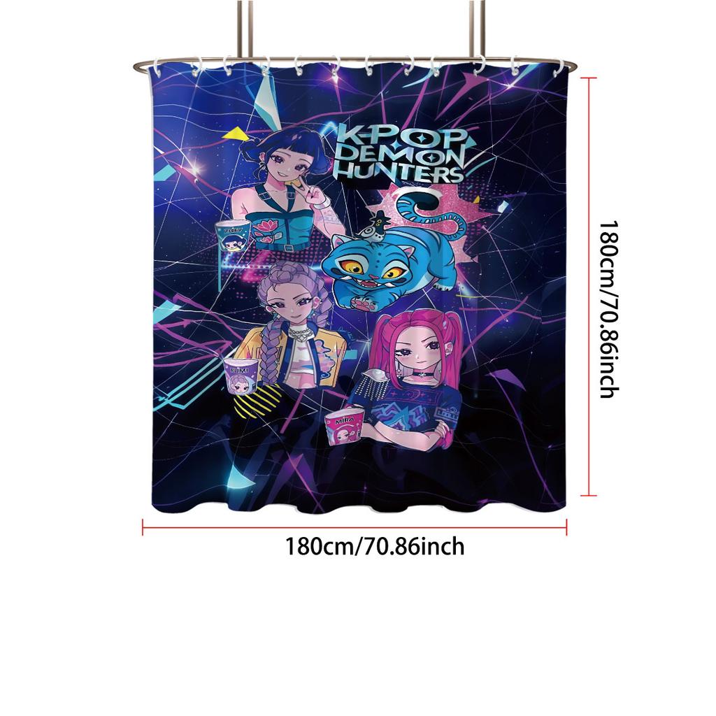 1ks K-Pop Lovci démonů potisk voděodolný sprchový koupelnový dělící závěs pro soukromí s 12 háčky snadná instalace