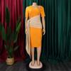 Pleated Strap Clothing Summer Short Color Matching Large Size Women's Sleeve Diagonal Collar Sheath Dress