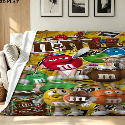 1 Stück M&M's Flanelldecke mit individuellem Namensmuster, geeignet für alle Jahreszeiten, für Heimdekoration, Wärme und Komfort, Geschenke, Weihnachtsgeschenk