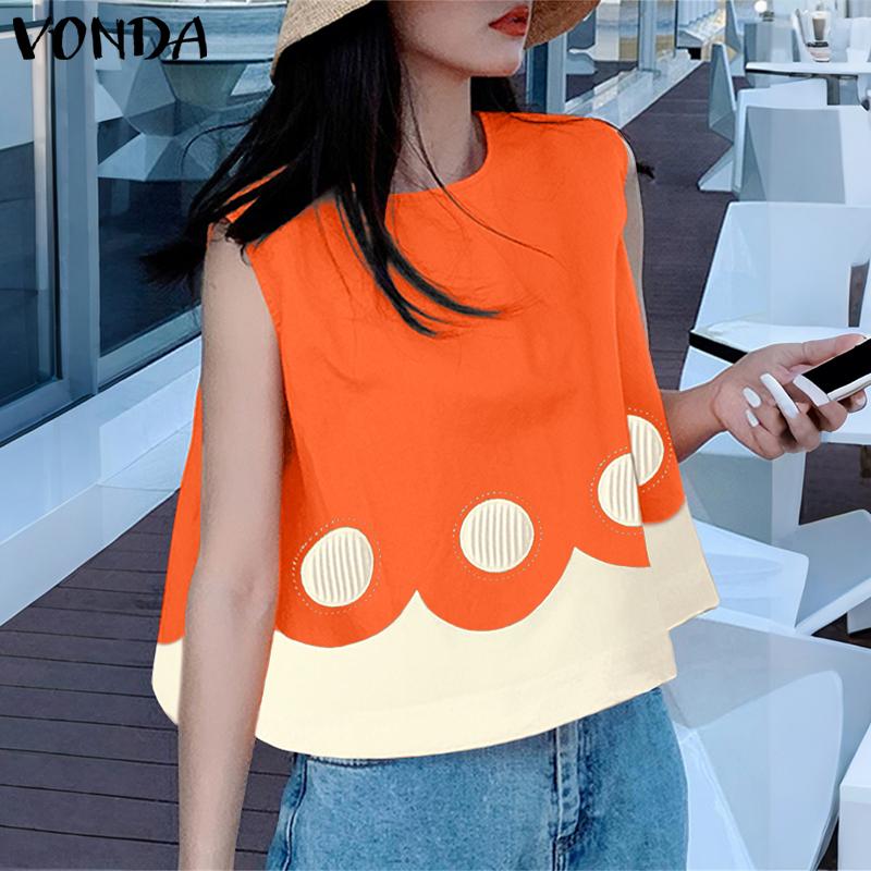 

VONDA Women Girls Summer Sleeveless Polka Dots Print Casual Short Tank Tops 5XL помаранчевий