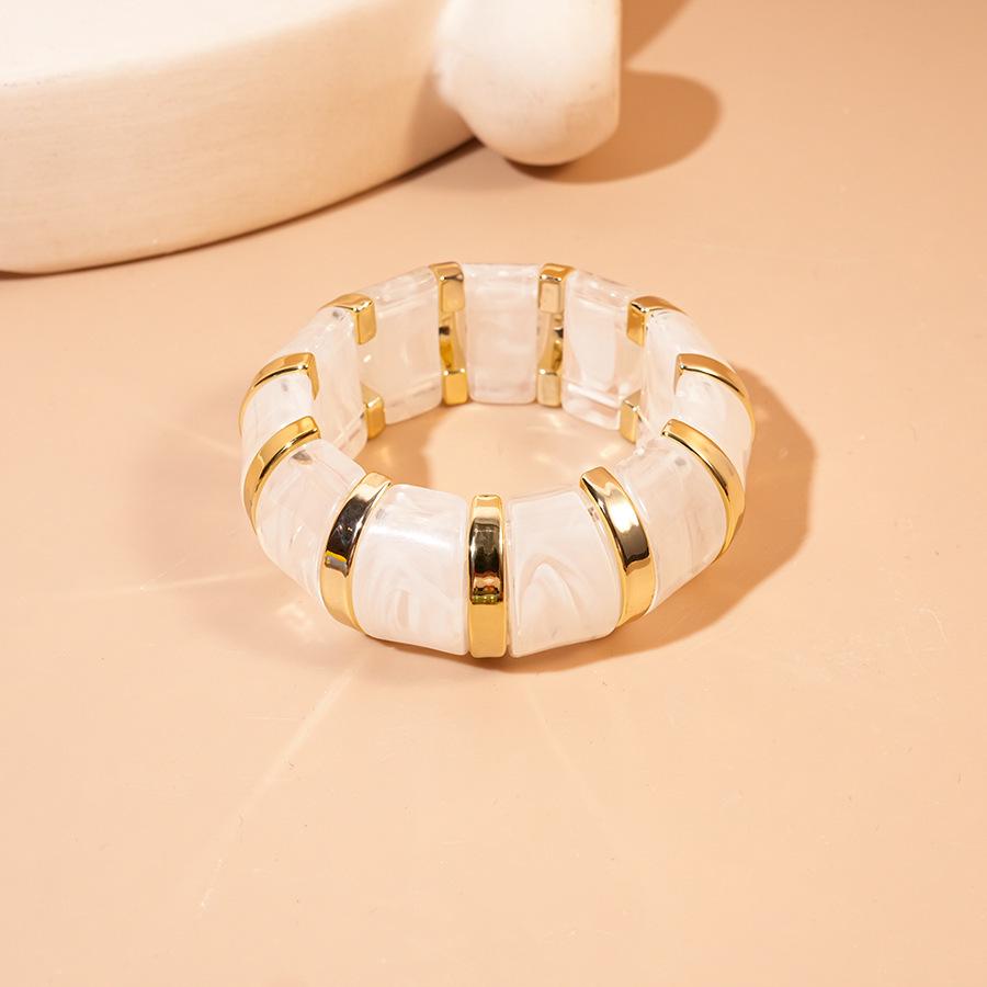 High-End European & Asian Gradient Acrylic Patchwork Bangle - Retro Exaggerated Style Wristband for Women