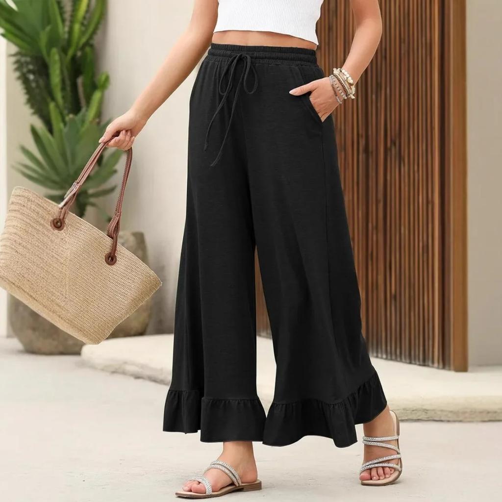 Summer New Loose Casual Thin Home Pants Women's Nine Points Pants Can Wear outside Lotus Leaf Edge Pants Comfortable Home Clothes