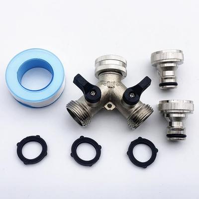 Nickel-Plated Garden Hose Splitter with 2-Way/3-Way Y-Type Ball Valve