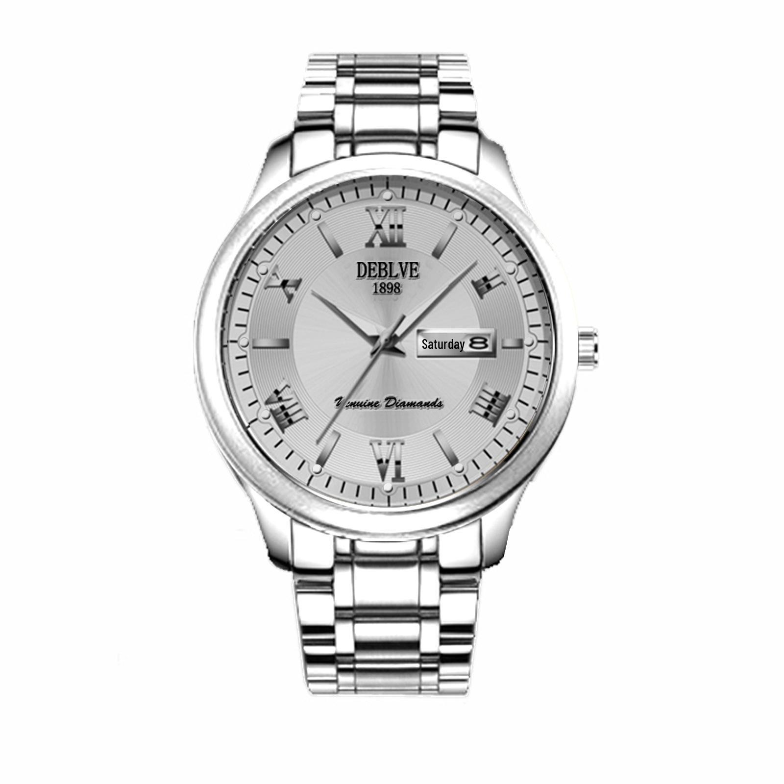 Men s Waterproof Steel Band Quartz Watch with Double Calendar and Classic Design