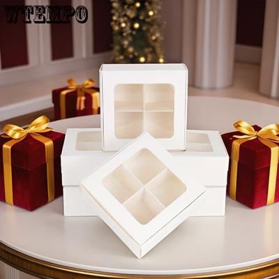 20pcs Treat Boxes with Window and Dividers Four Compartment Gift Box Khaki Jewelry Boxes Treat Boxes Gift Packaging Box for Weddings Parties