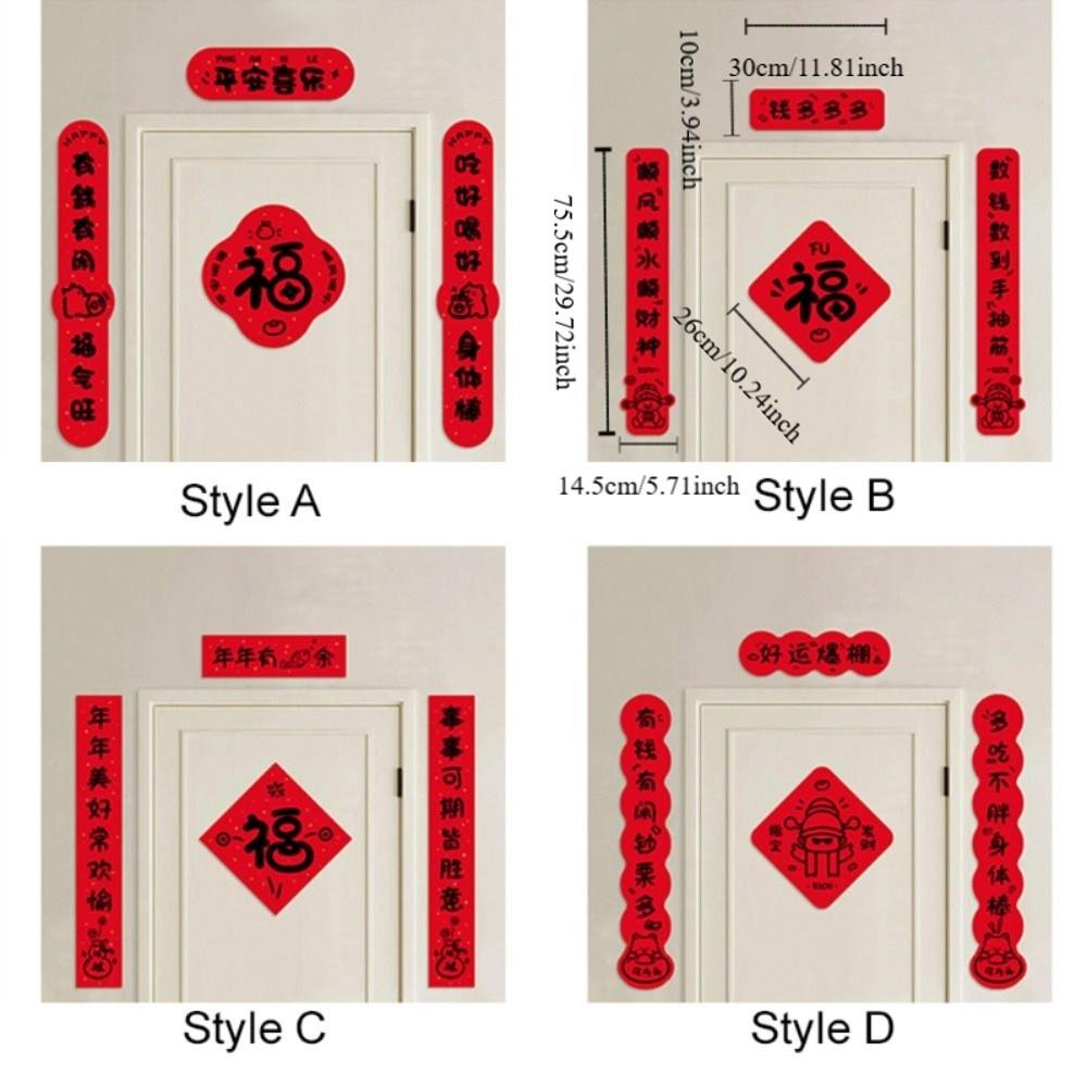 Chinesische Kalligraphie 2026 Neujahr Türsprüche Set Segensworte Cartoon-Muster Fu-Zeichen Aufkleber Modern