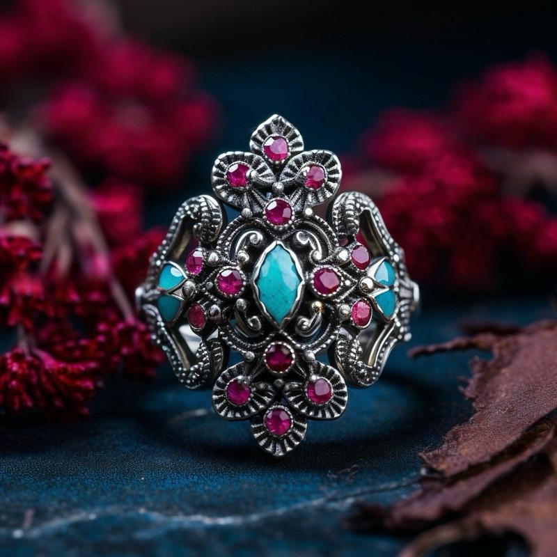European and American new fashion retro court gem inlaid light luxury personalized women's ring