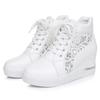 Women Wedge Platform Sneakers Rubber Brogue Leather High Heels Lace Up Shoes Pointed Toe Height Increasing Creepers White Silver