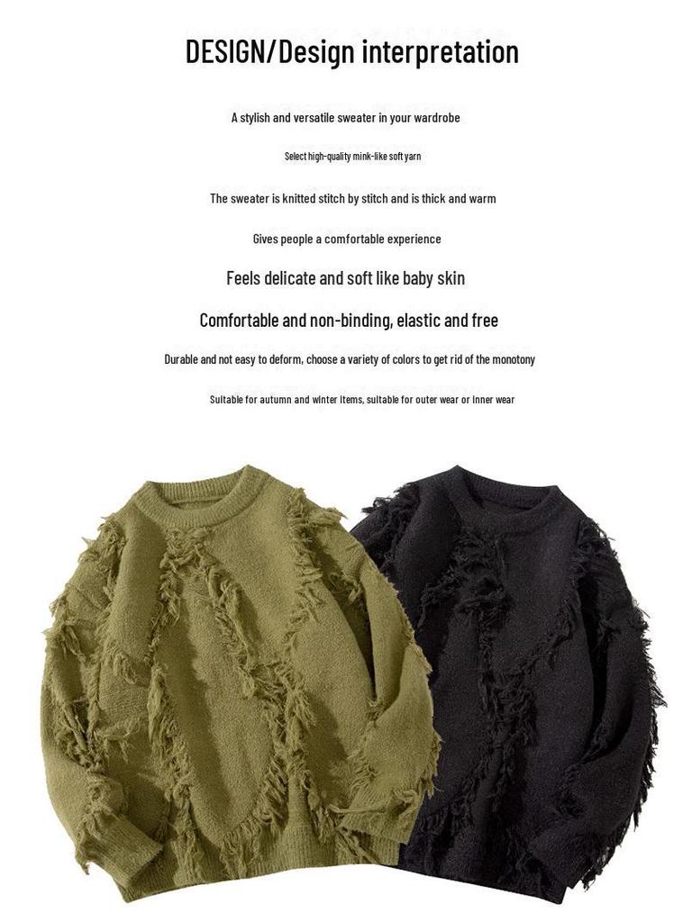 Męski sweter pulower z okrągłym dekoltem - Jesień/Zima 2024, Modny luźny krój, Styl lazy, 688P51