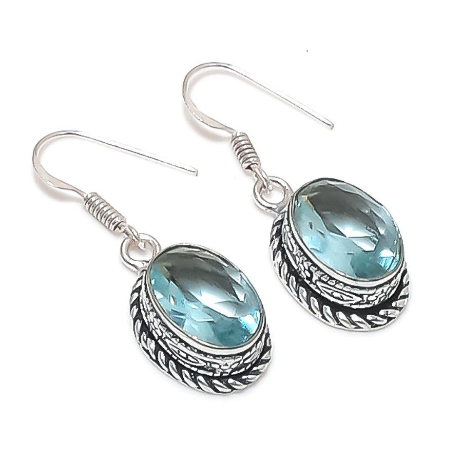 

Швейцарский голубой топаз драгоценный камень серьга из стерлингового серебра 925 пробы 1,50