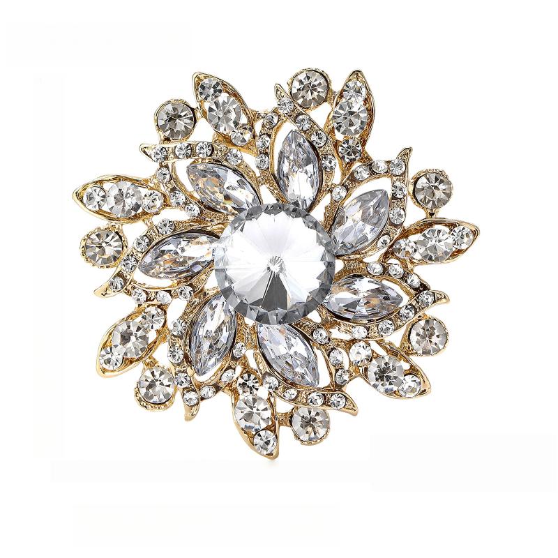 1Pcs Elegant Lapel Flower Pin Exaggerated Fashion Retro Vibrant Colorful Crystal Glass Brooch Pin Women'S Large Coat Accessories