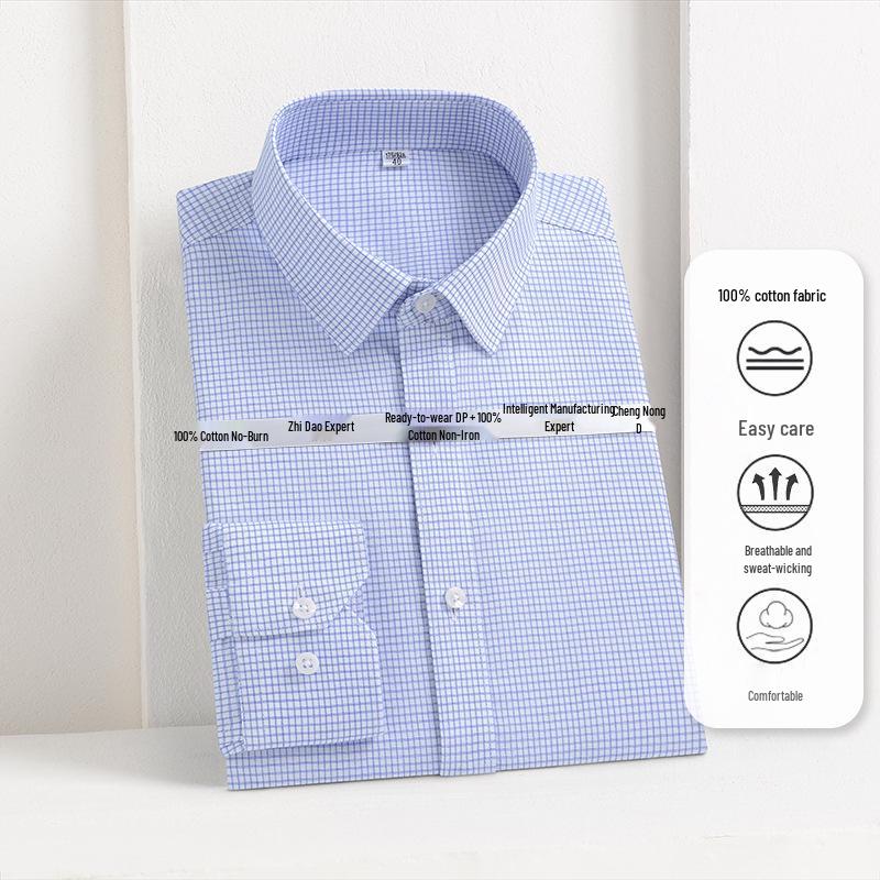 Men's Non-Iron Long Sleeve Cotton Shirt: Business Casual Solid & Stripe