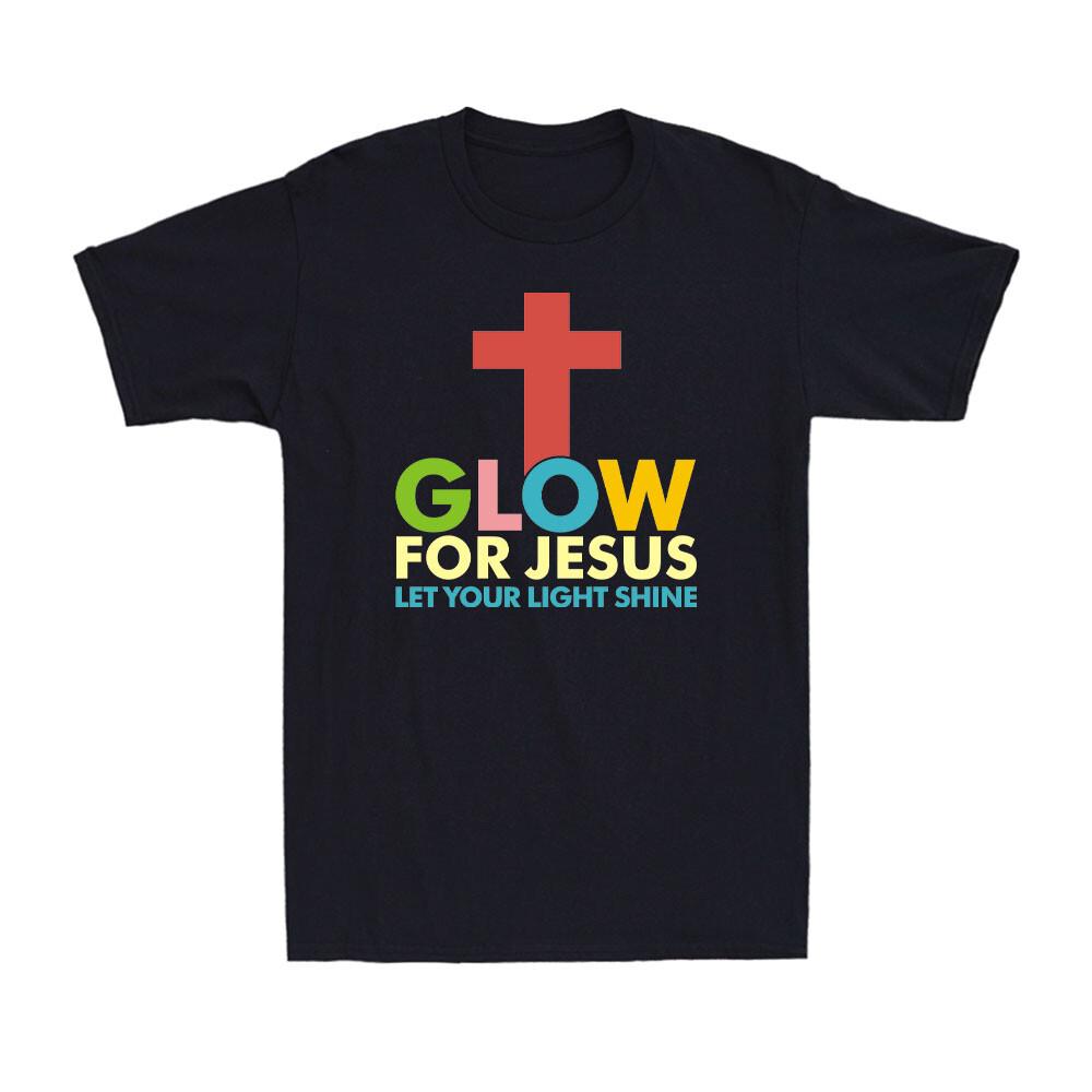 Glow For Jesus Let Your Light Shine Christian Faith Cross Vintage Men s T-Shirt L