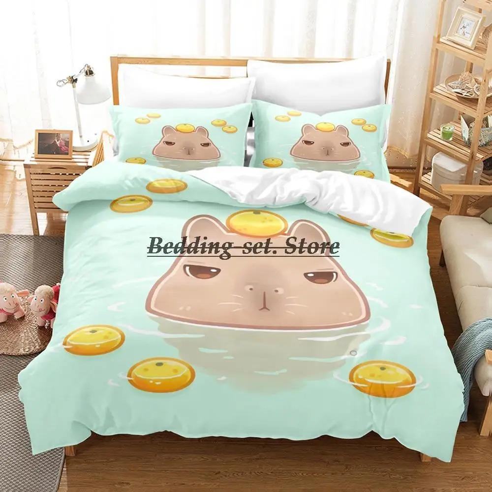 Kawaii Capybaras 3D Bedding Set Single Twin Full Queen King Size Soft Duvet Cover Anime Bed Sheet Set for Adult Kids