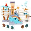 Dinosaur Chasing Race Track Game Set Double Loop Track Slide Toy Climb Stairs Toy Roller Coaster Toy with Music Educational Puzzle Playsets Gift for