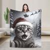 Cat Selfie with Santa Warm Blanket Girls Boys Plush Throw Blanket Fluffy Living Room Flannel Bedspread Sofa Bed Cover