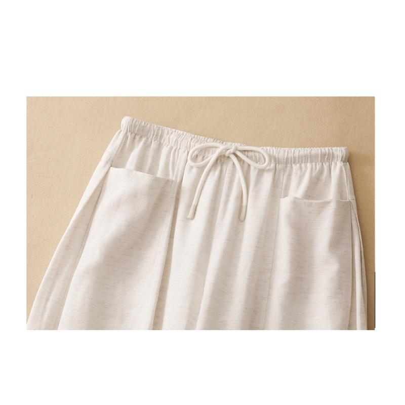DIMANAF 2026 Summer New Plus Size Women Long Pants Elastic Waist Cotton Linen Vintage Loose Casual Lady Bottoms Clothing