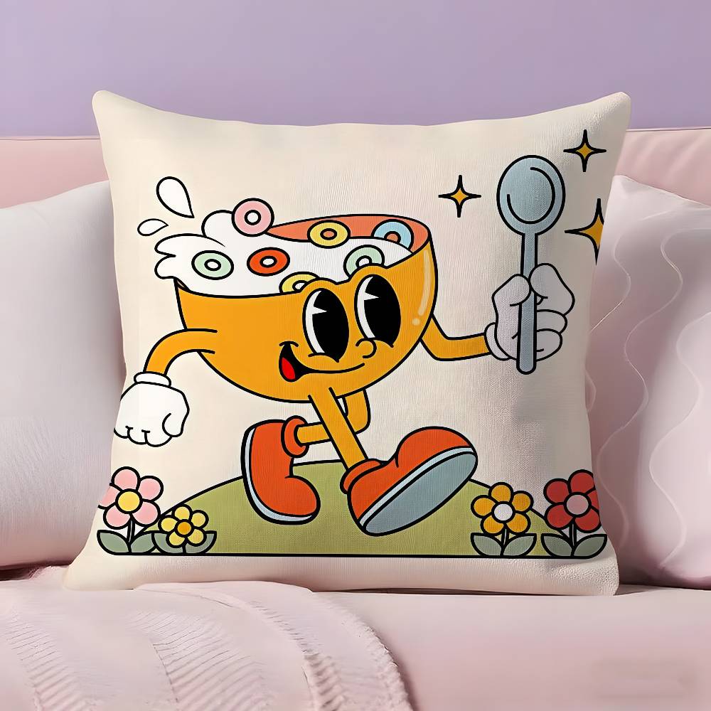 Retro Pop Cartoon Food Pillow Case Pillowcase Ultra Soft Skin Friendly Fabric Cloud Like Comfort & Concealed Zipper