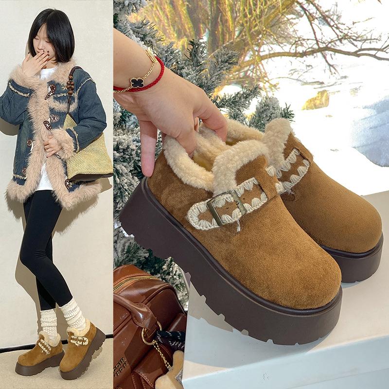 

Birkenstocks women s 2025 winter new fashion belt buckle decorative versatile velvet thickened warm thick-soled women s cotton shoes 41 верблюд