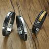 Men's Black Stainless Steel & Braided PU Leather Bracelet - European & American Style, Curved Design, BL-474