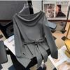 Women's Asymmetrical Hem One-Shoulder Drape Neck Long Sleeve Top - Autumn 2025