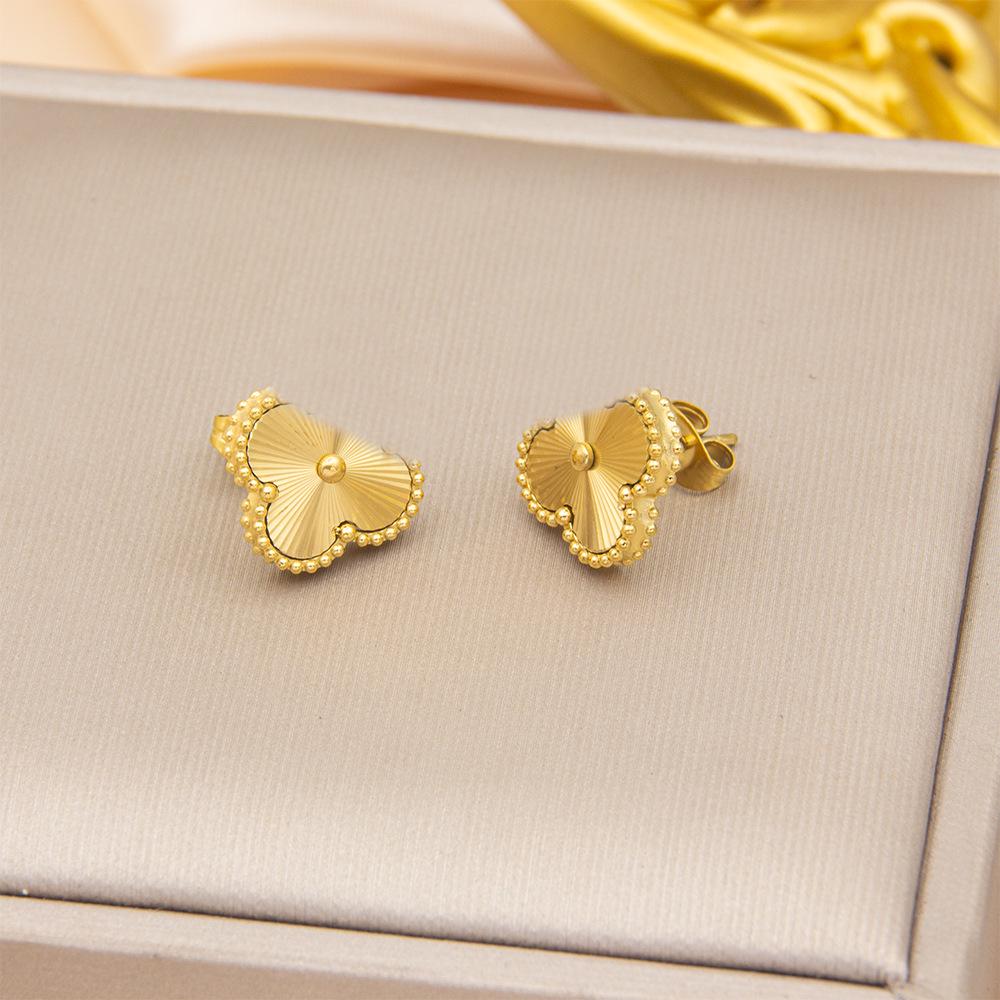 18K Gold CNC Laser-Engraved Four-Leaf Clover Bracelet & Five-Petal Necklace Set