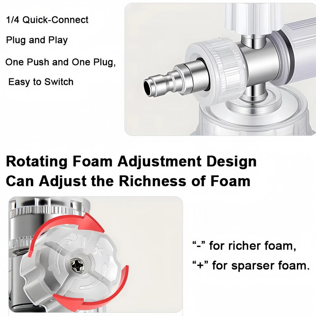 Professional Snow Foam Lance 1/4" Quick Connect Adjustable Foam Cannon Spray Nozzle Pressure Washer Car Cleaning Kit