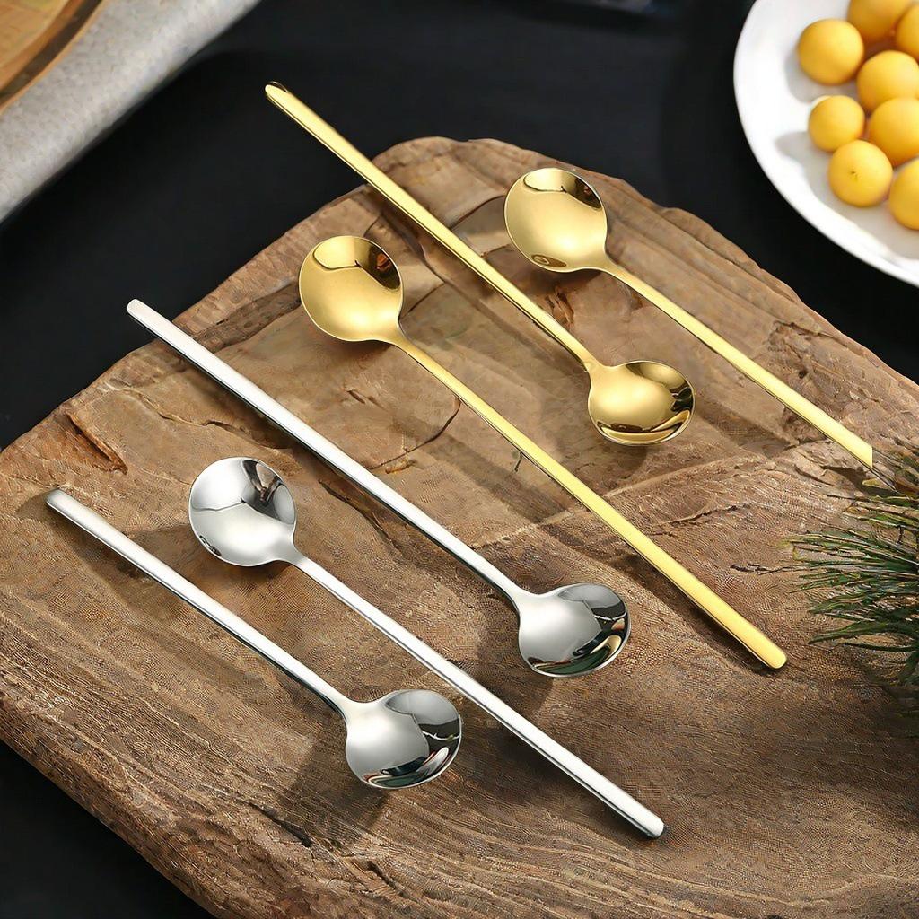 Stainless Steel Long Handle Round Head Spoon for Dining, Soup, Stirring, and Desserts.