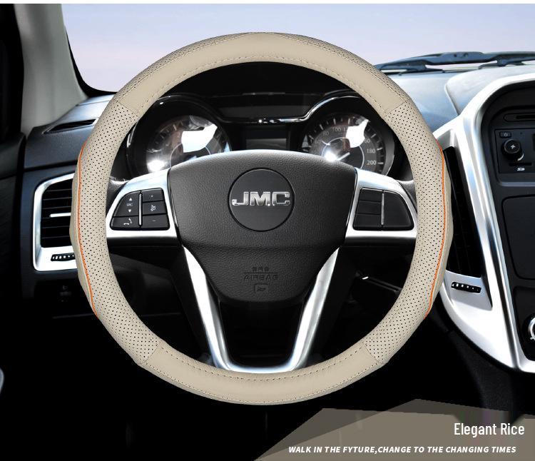 Jiangling Genuine Leather Steering Wheel Cover: Universal, All-Season, Breathable Fit for Teshunbao Yuhu Models 3, 5, 7, 9.