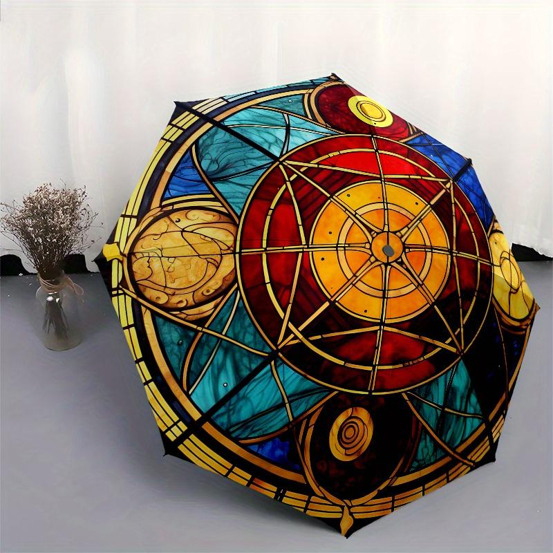 Stained Window Panel: Celestial Harmony DesignUmbrella, Portable 3-Fold Compact Umbrella for Men & Women Gift