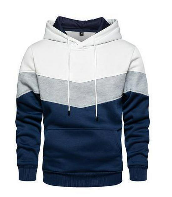 

Blue Color Block Casual Hoodie with Side Pockets - Youth Autumn/Winter Style Extra Large білий